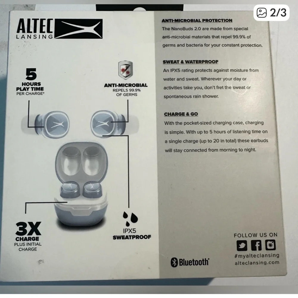 🎧 Altec Lansing NanoBuds 2.0 True Wireless Earbuds Bluetooth IPX5 Sweatproof NWT